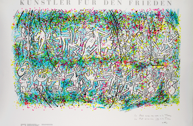P.A.N.D. Posterserie Künstler für den Frieden 1983  (Frieden ist eine neue Idee auf der Erde. Auf der Erde ist Frieden eine neue Idee. Matta, Roberto S.
© 1983 P.A.N.D.)