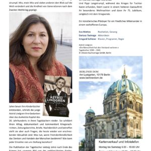 Astrid Lindgren – Die Menschheit hat den Verstand verloren (Lindgren Berliner Dom Flyer November 2019)