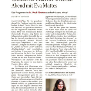 Wiedersehen mit Marlene Marlenes Nachtgedanken  (Hamburger Abendblatt 9.5.2022)